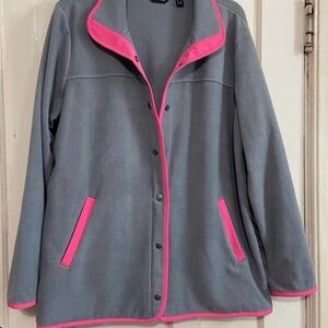 Susan Graver women’s Polar Fleece Jacket w/ Contrast Trim gray / pink Large